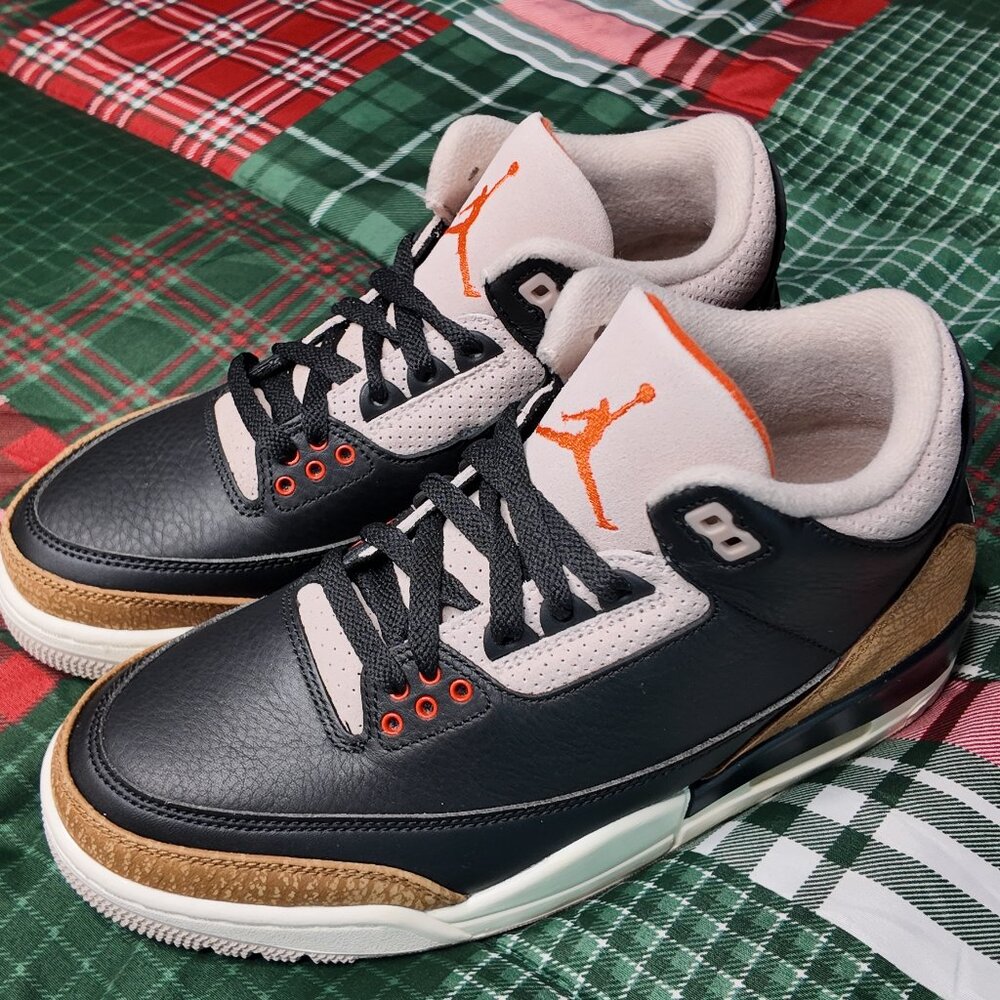 Jordan 3 Desert Elephant / Size 8.5 / Black, Rush Orange, Fossil Stone, Sail